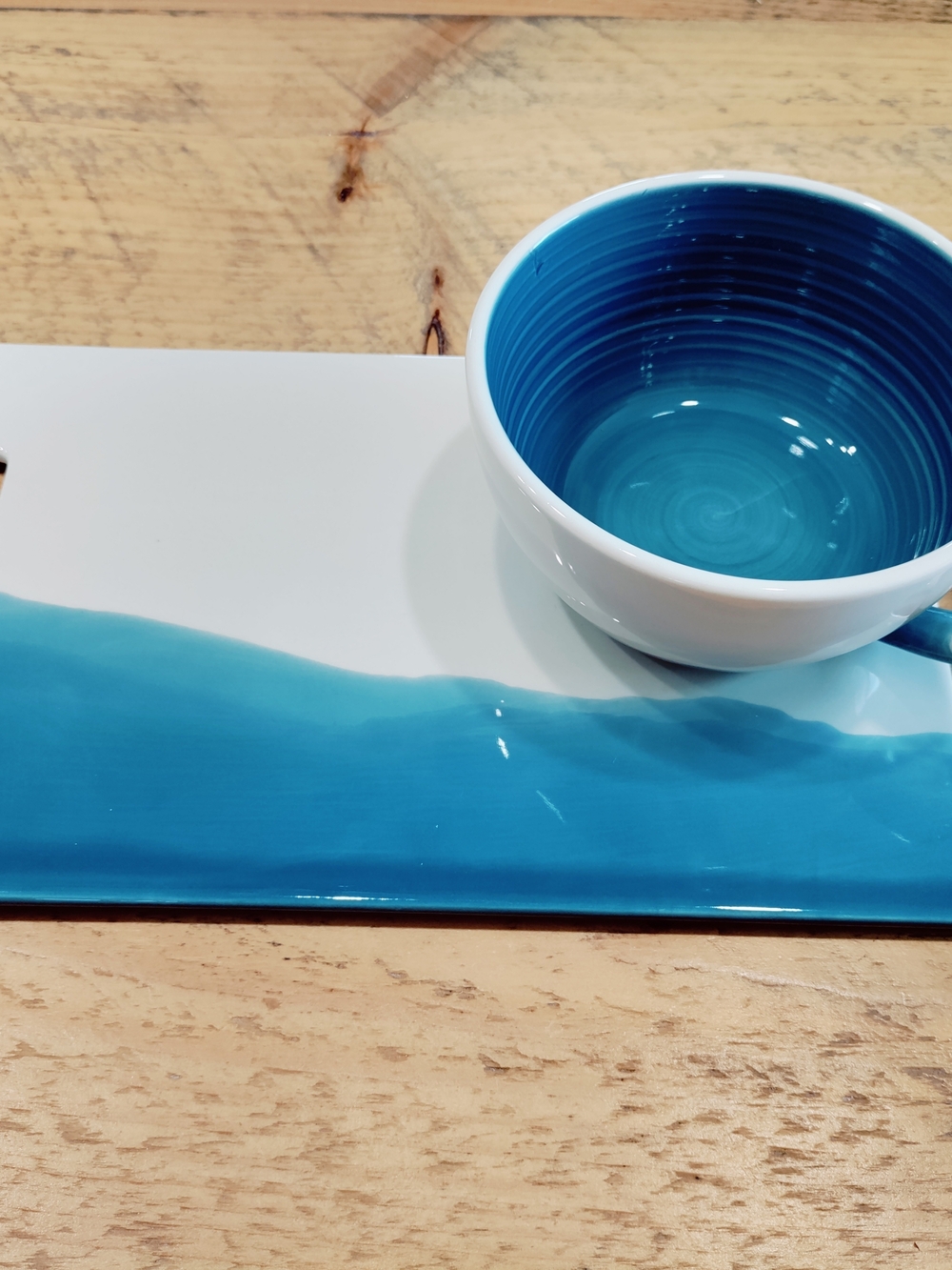 Hand Painted Ceramic Soup Mug With Rectangle Plate